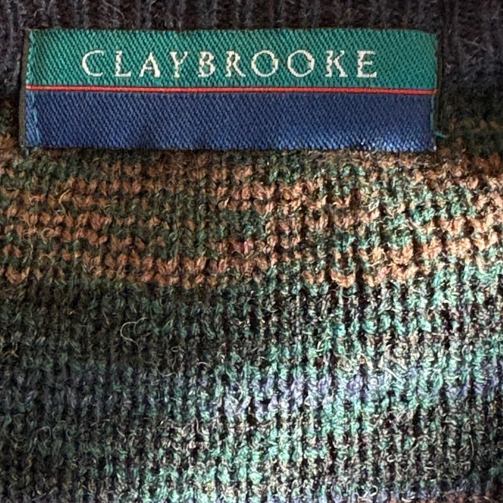 Claybrooke Men's XL Knit Cardigan Sweater Blue Green Abstract Button Front